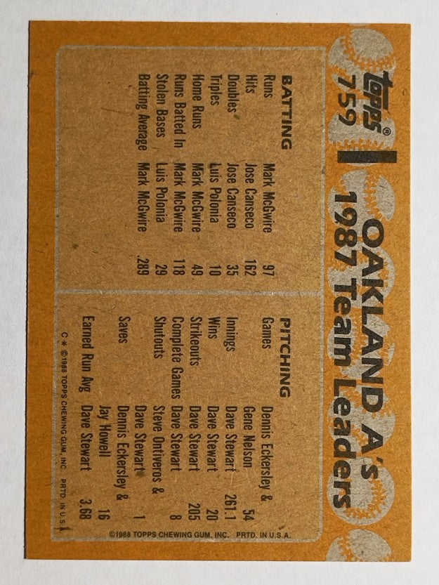 1988 Topps #759 Mark McGwire/Jose Canseco TL