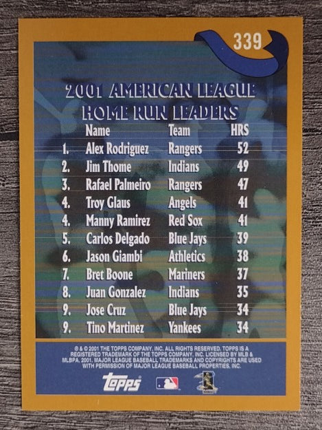 2002 Topps #339 Alex Rodriguez/Jim Thome/Rafael Palmeiro LL