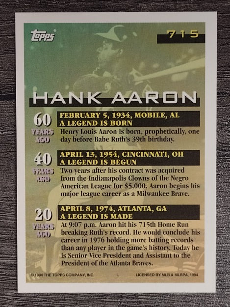 1994 Topps #715 Hank Aaron 715 HR