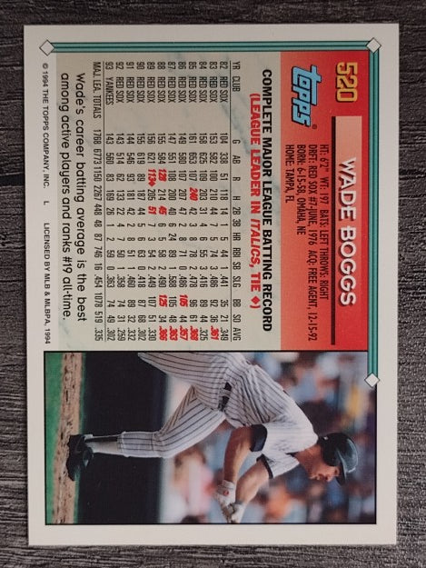 1994 Topps #520 Wade Boggs