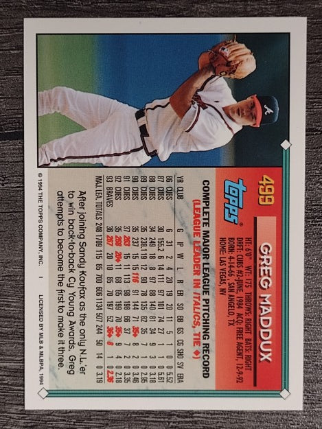 1994 Topps #499 Greg Maddux