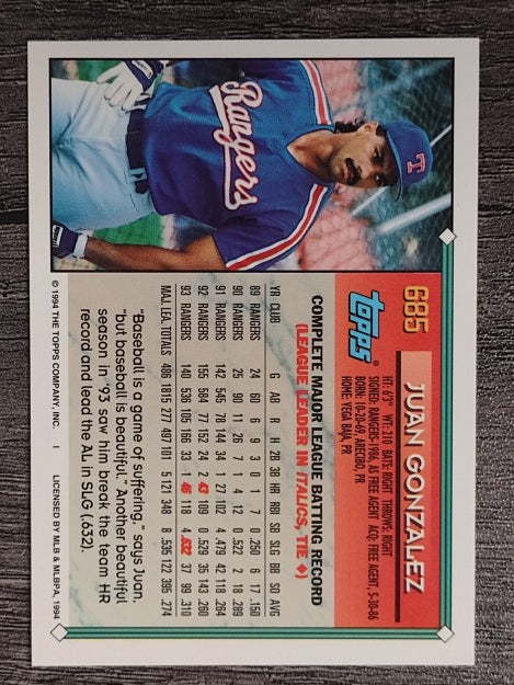 1994 Topps #685 Juan Gonzalez