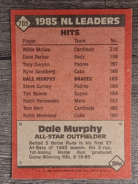 1986 Topps #705 Dale Murphy AS