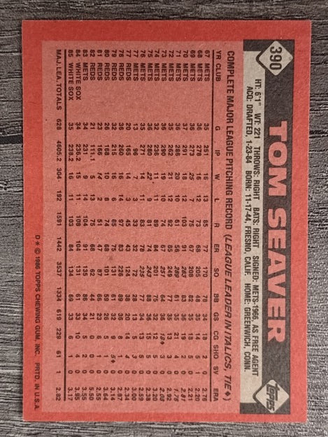 1986 Topps #390 Tom Seaver