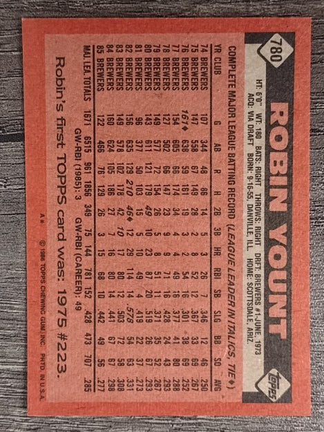 1986 Topps #780 Robin Yount