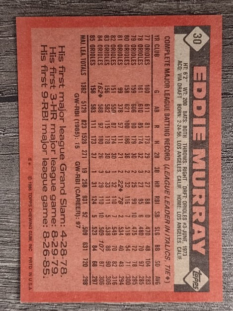 1986 Topps #30 Eddie Murray