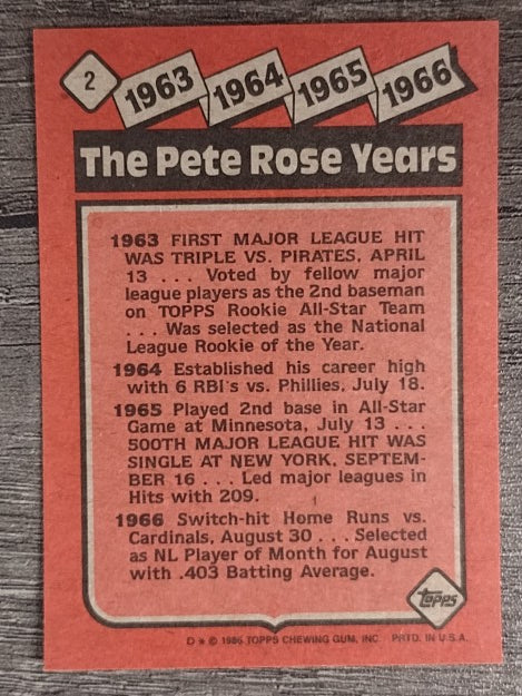 1986 Topps #2 Rose Special: '63-'66