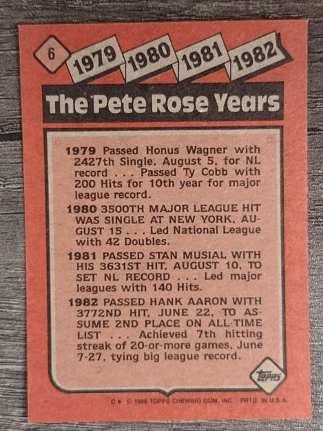 1986 Topps #6 Pete Rose Special: '79-'82