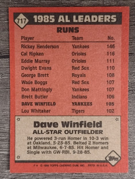 1986 Topps #717 Dave Winfield AS