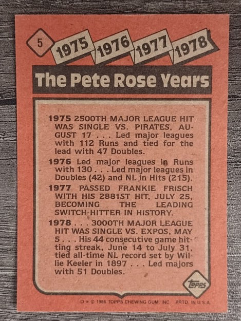 1986 Topps #5 Pete Rose Special: '75-'78