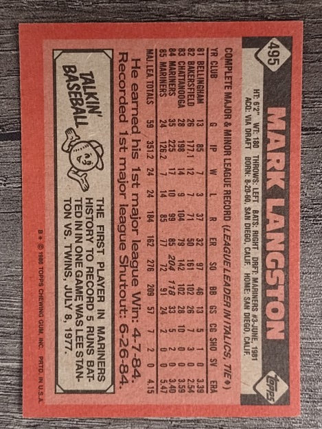 1986 Topps #495 Mark Langston