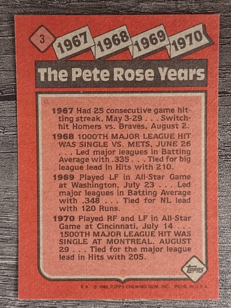 1986 Topps #3 Pete Rose Special: '67-'70
