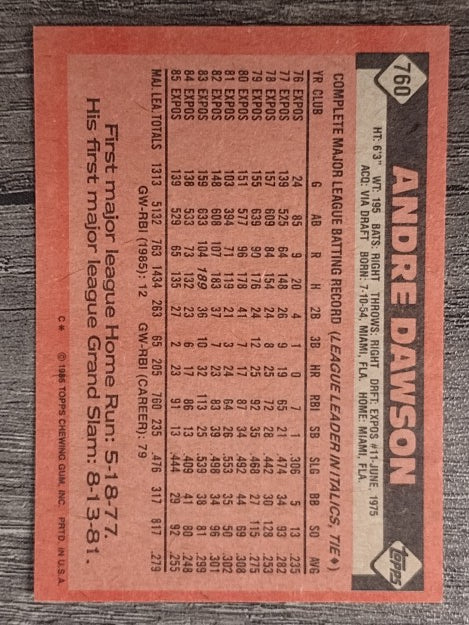 1986 Topps #760 Andre Dawson
