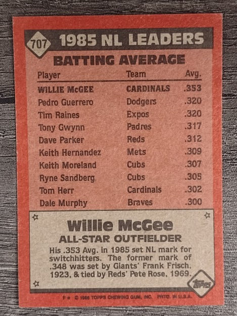 1986 Topps #707 Willie McGee AS