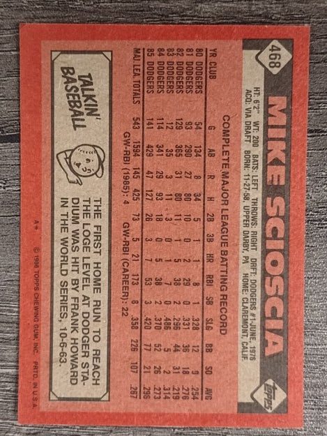 1986 Topps #468 Mike Scioscia