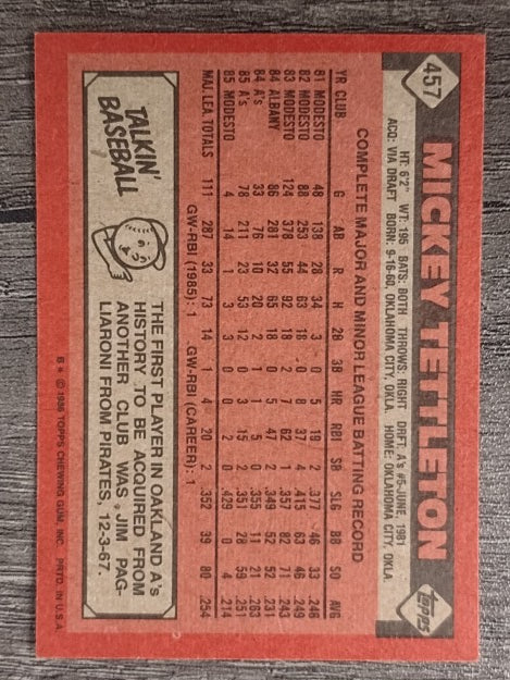 1986 Topps #457 Mickey Tettleton RC