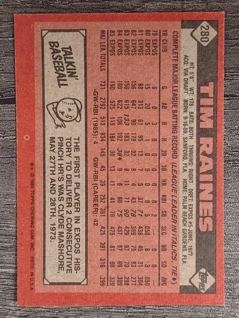 1986 Topps #280 Tim Raines
