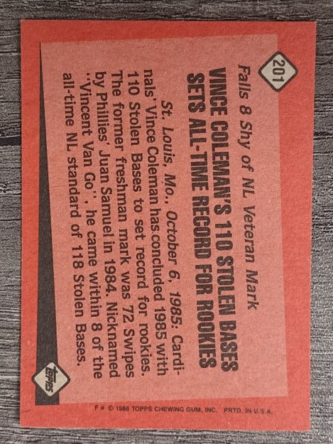 1986 Topps #201 Vince Coleman RB