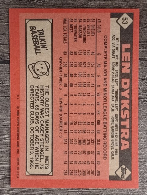 1986 Topps #53 Len Dykstra RC