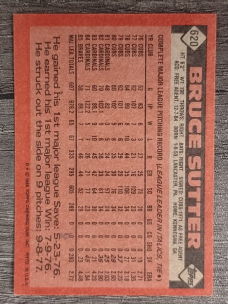 1986 Topps #620 Bruce Sutter