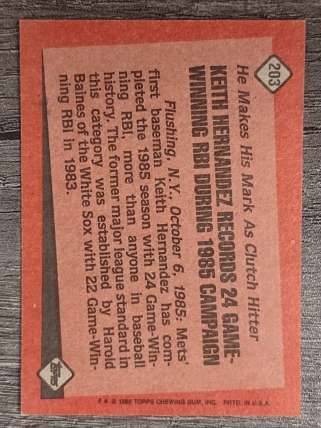 1986 Topps #203 Keith Hernandez RB