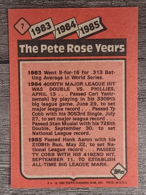 1986 Topps #7 Pete Rose Special: '83-'85