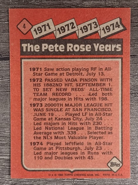 1986 Topps #4 Pete Rose Special: '71-'74