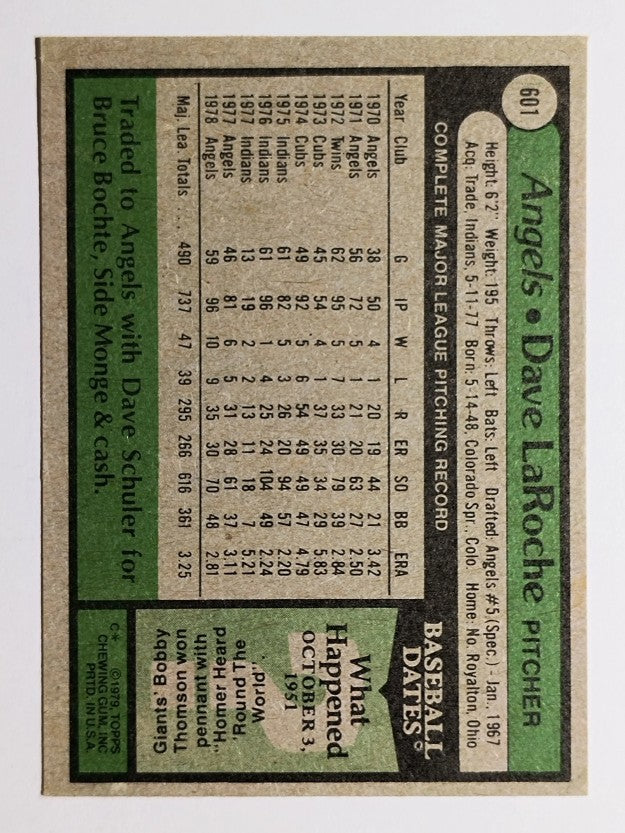1979 Topps #601 Dave LaRoche (VG)