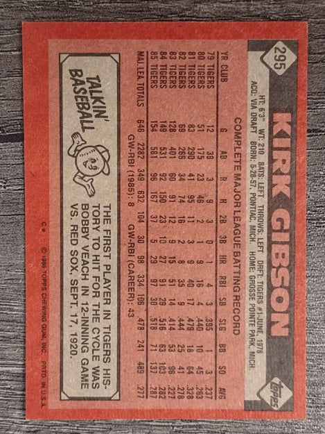1986 Topps #295 Kirk Gibson