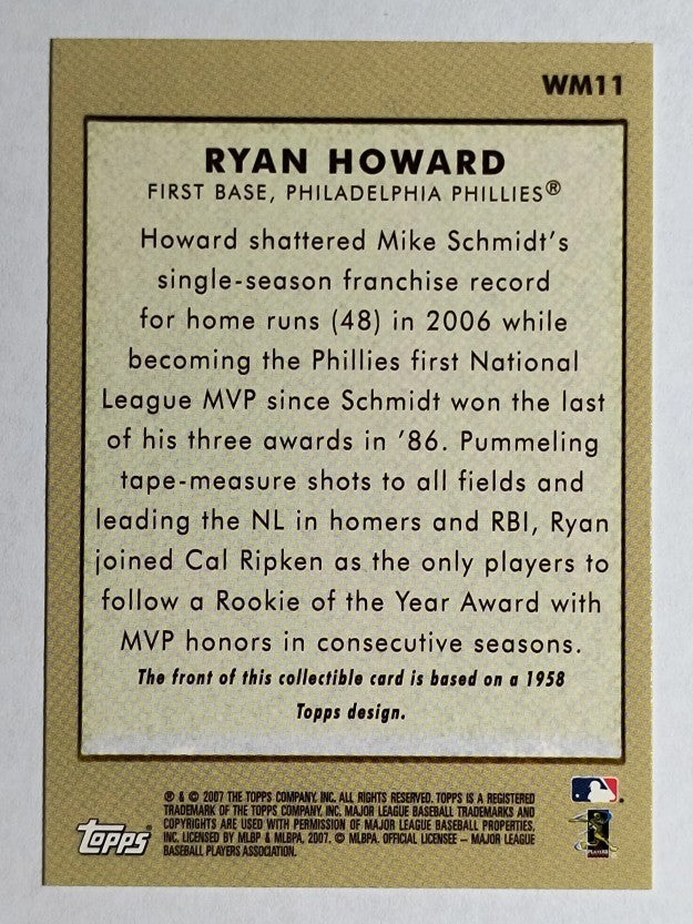 2007 Topps Wal-Mart #WM11 Ryan Howard 58T