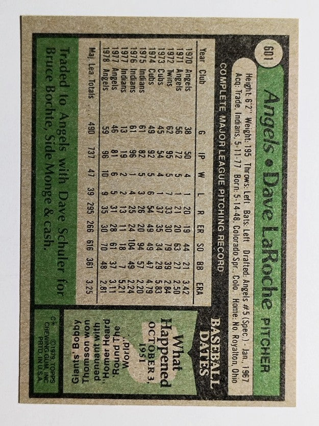 1979 Topps #601 Dave LaRoche (EX)