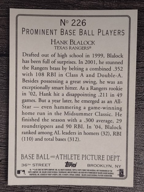 2005 Topps Turkey Red #226 Hank Blalock