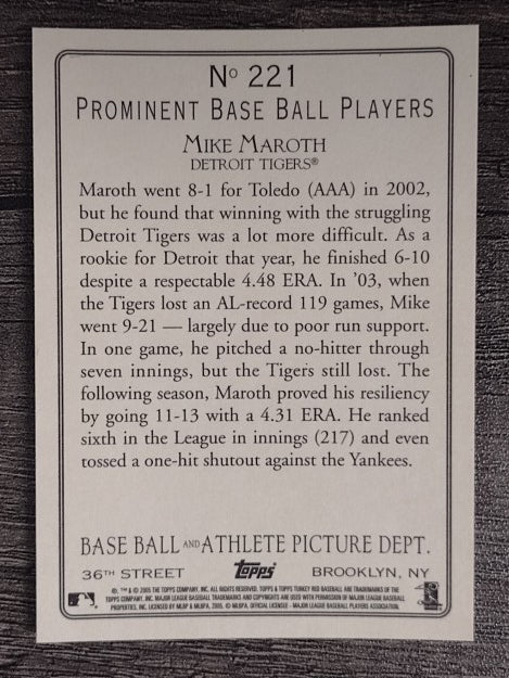 2005 Topps Turkey Red #221 Mike Maroth