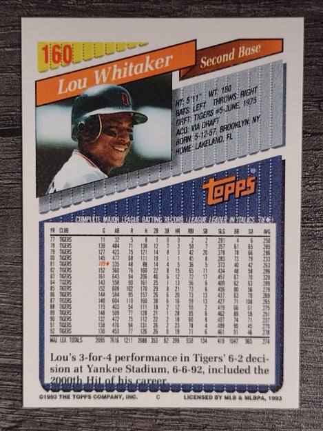 1993 Topps #160 Lou Whitaker
