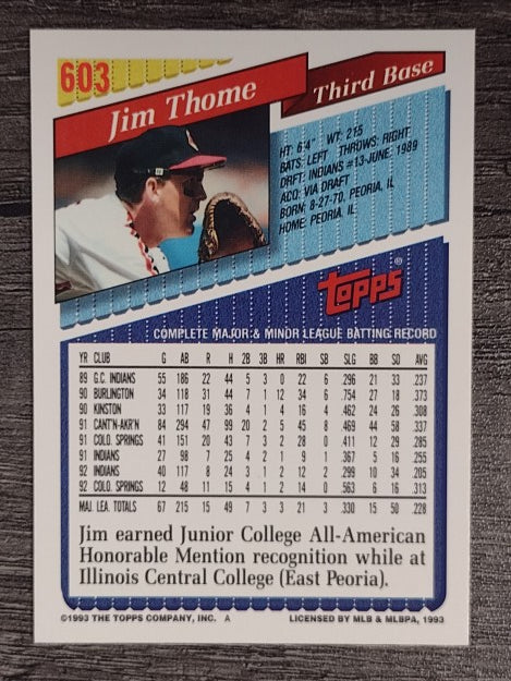 1993 Topps #603 Jim Thome