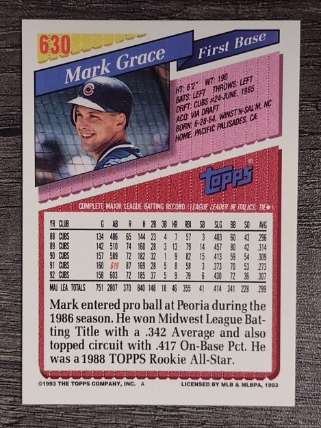 1993 Topps #630 Mark Grace