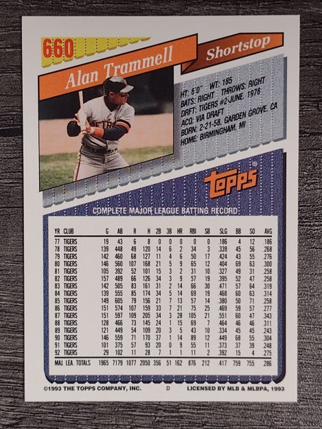 1993 Topps #660 Alan Trammell