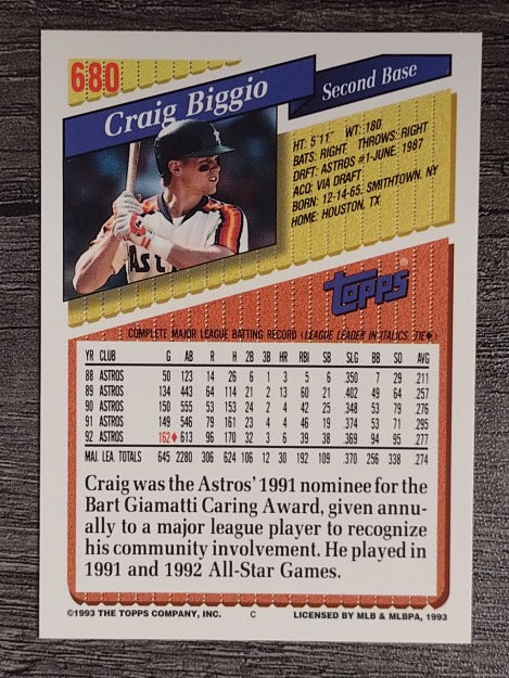 1993 Topps #680 Craig Biggio