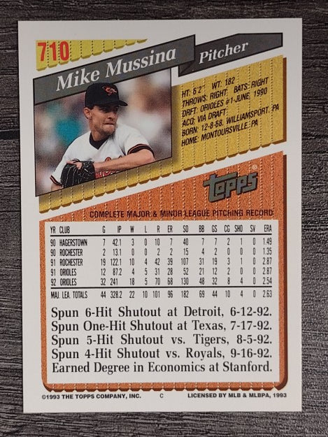 1993 Topps #710 Mike Mussina