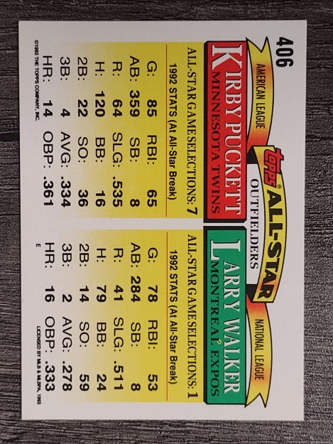 1993 Topps #406 Larry Walker/Kirby Puckett AS