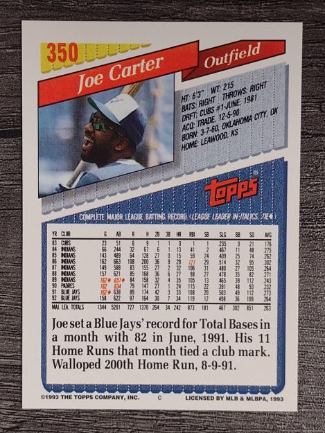 1993 Topps #350 Joe Carter