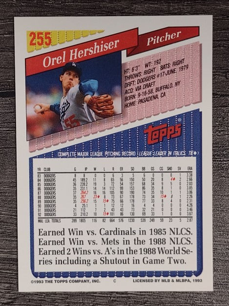 1993 Topps #255 Orel Hershiser