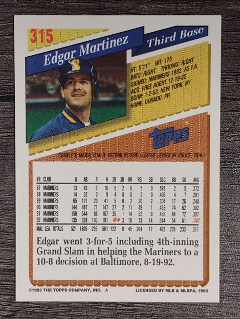 1993 Topps #315 Edgar Martinez