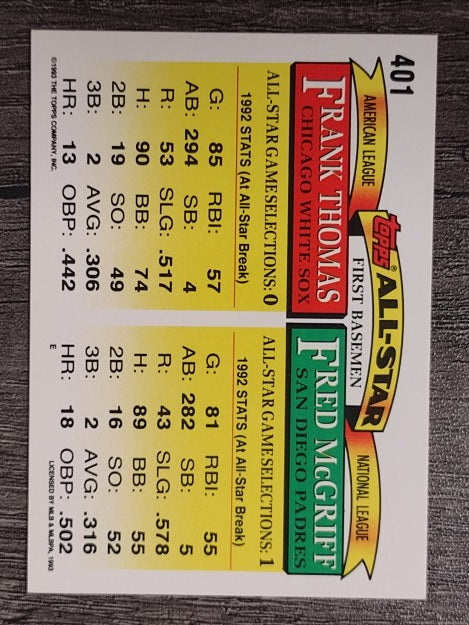 1993 Topps #401 Fred McGriff/Frank Thomas AS