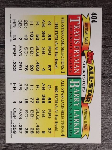 1993 Topps #404 Barry Larkin/Travis Fryman AS