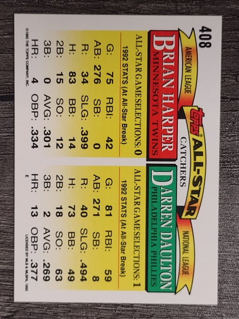 1993 Topps #408 Darren Daulton/Brian Harper AS