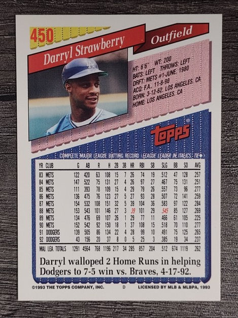 1993 Topps #450 Darryl Strawberry