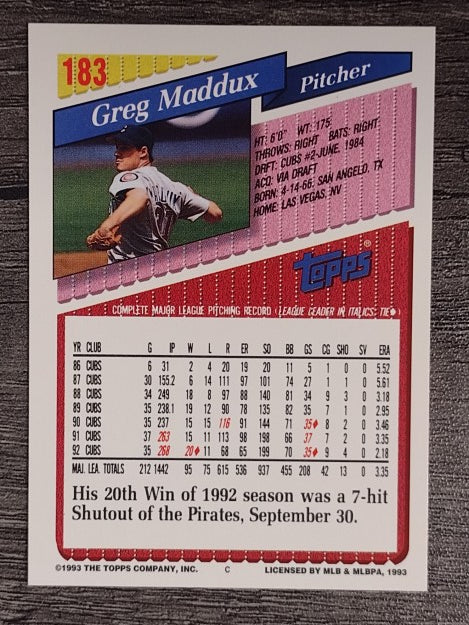 1993 Topps #183 Greg Maddux