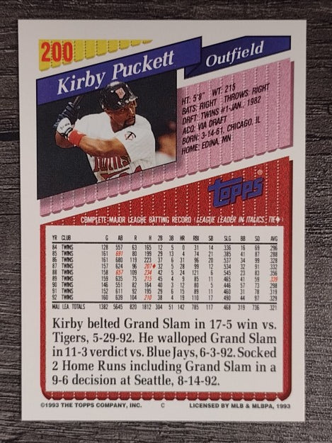 1993 Topps #200 Kirby Puckett