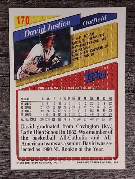 1993 Topps #170 David Justice